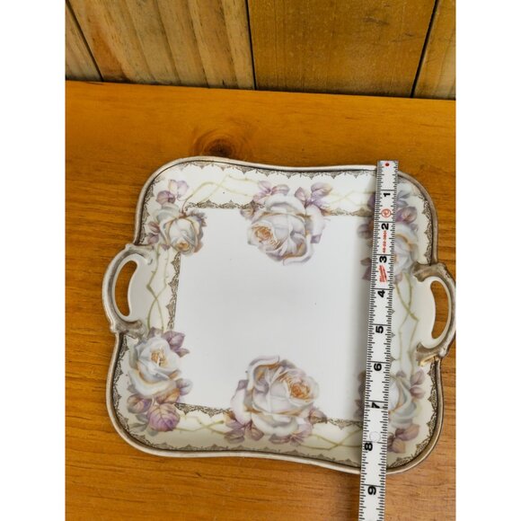 RM Bavaria Porcelain Square Serving Plate With Purple & White Rose Design - Picture 3 of 6
